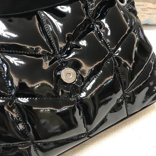 YSL original patent leather puffer medium bag 577475 black