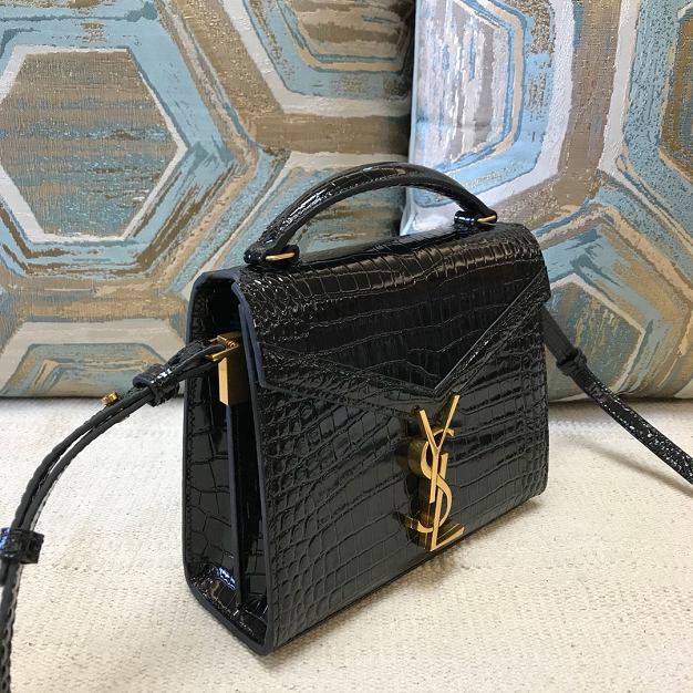 YSL original crocodile calfskin cassandra mini top handle bag 602716 black