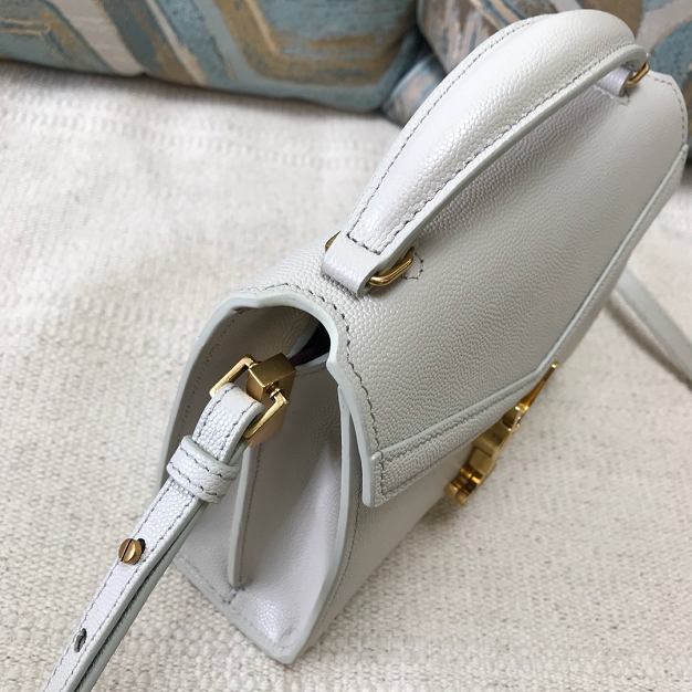 YSL original grained calfskin cassandra mini top handle bag 602716 light grey