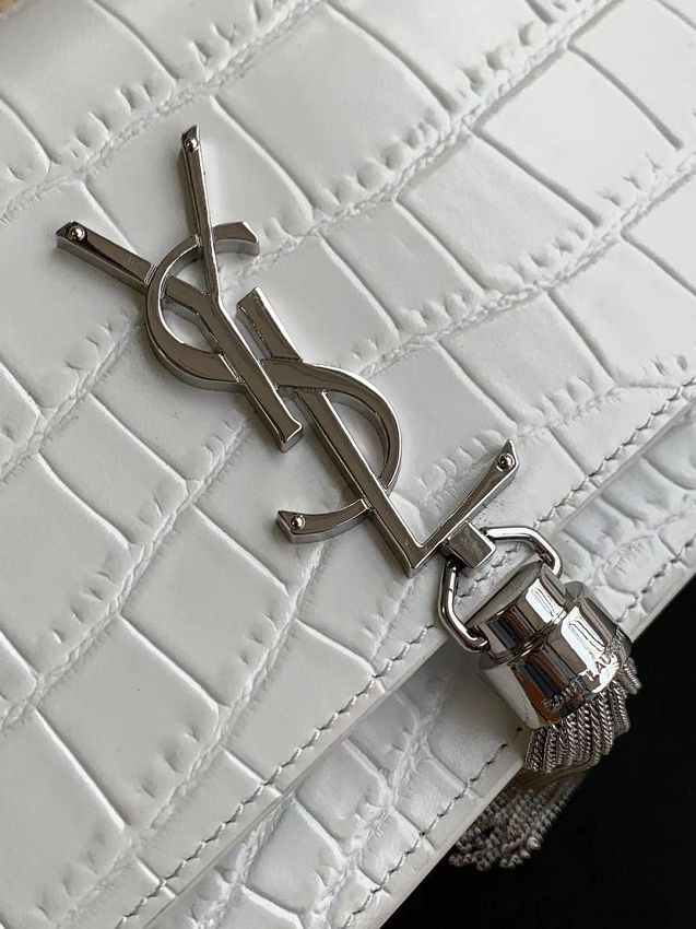 YSL original crocodile calfskin kate chain wallet 452159 white