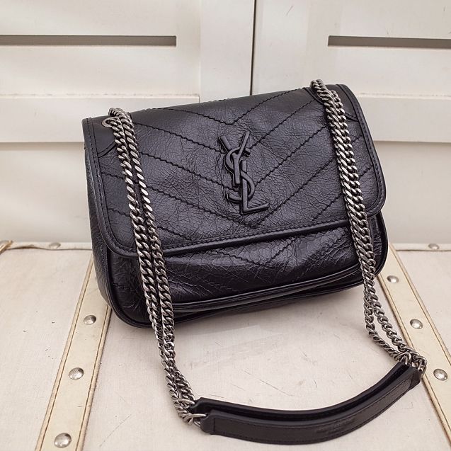 YSL original crinkled calfskin niki baby bag 533037 black