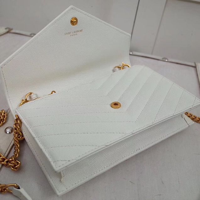 YSL original grained calfskin envelope small wallet on chain 393953 white