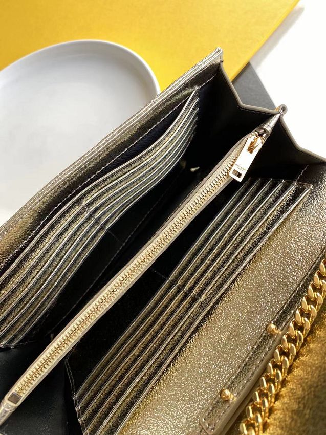 YSL original grained calfskin envelope wallet on chain 360452 gold