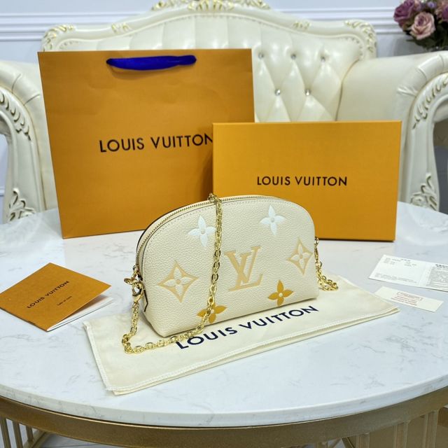 Louis vuitton original calfskin chain cosmetic pouch M80503 beige