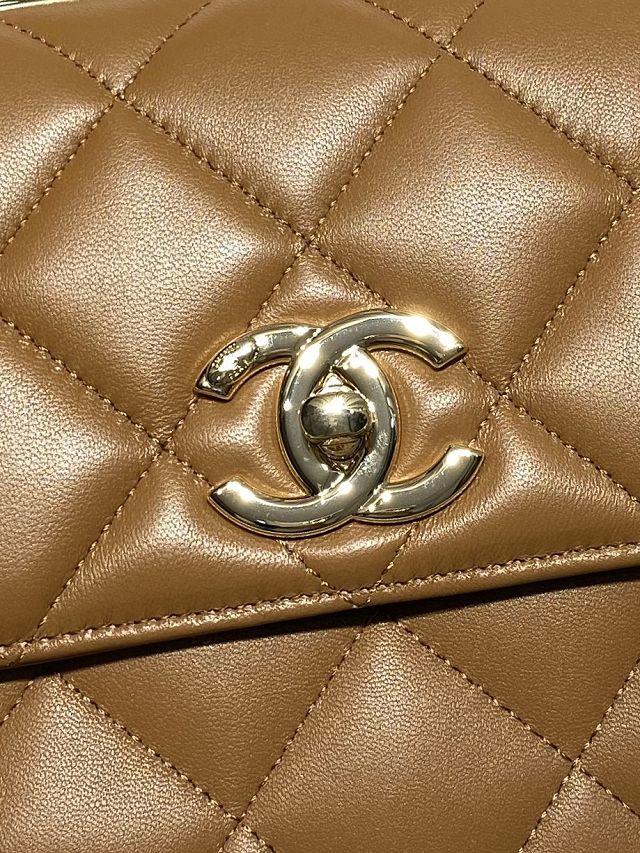 CC original lambskin top handle flap bag A92236 brown