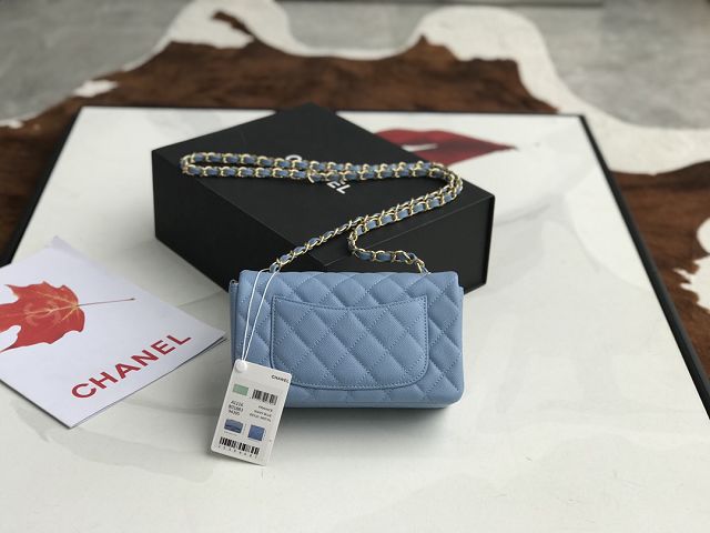 CC original grained calfskin mini flap bag A69900 light blue