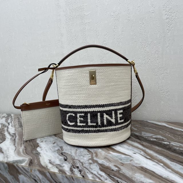 Celine original canvas bucket 16 bag 195573 white&black
