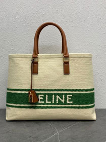 Celine original textile cabas tote 190062 white&green