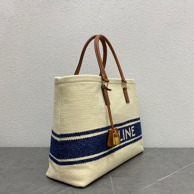 Celine original textile cabas tote 190062 white&navy blue