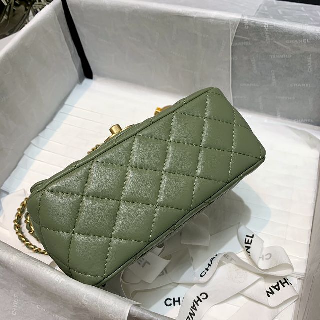 CC original lambskin small flap bag AS1786 green