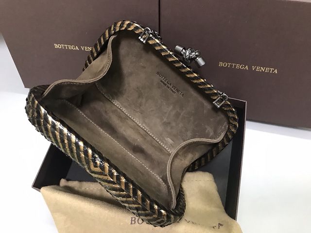 BV original python leather knot clutch 113085 black&gold
