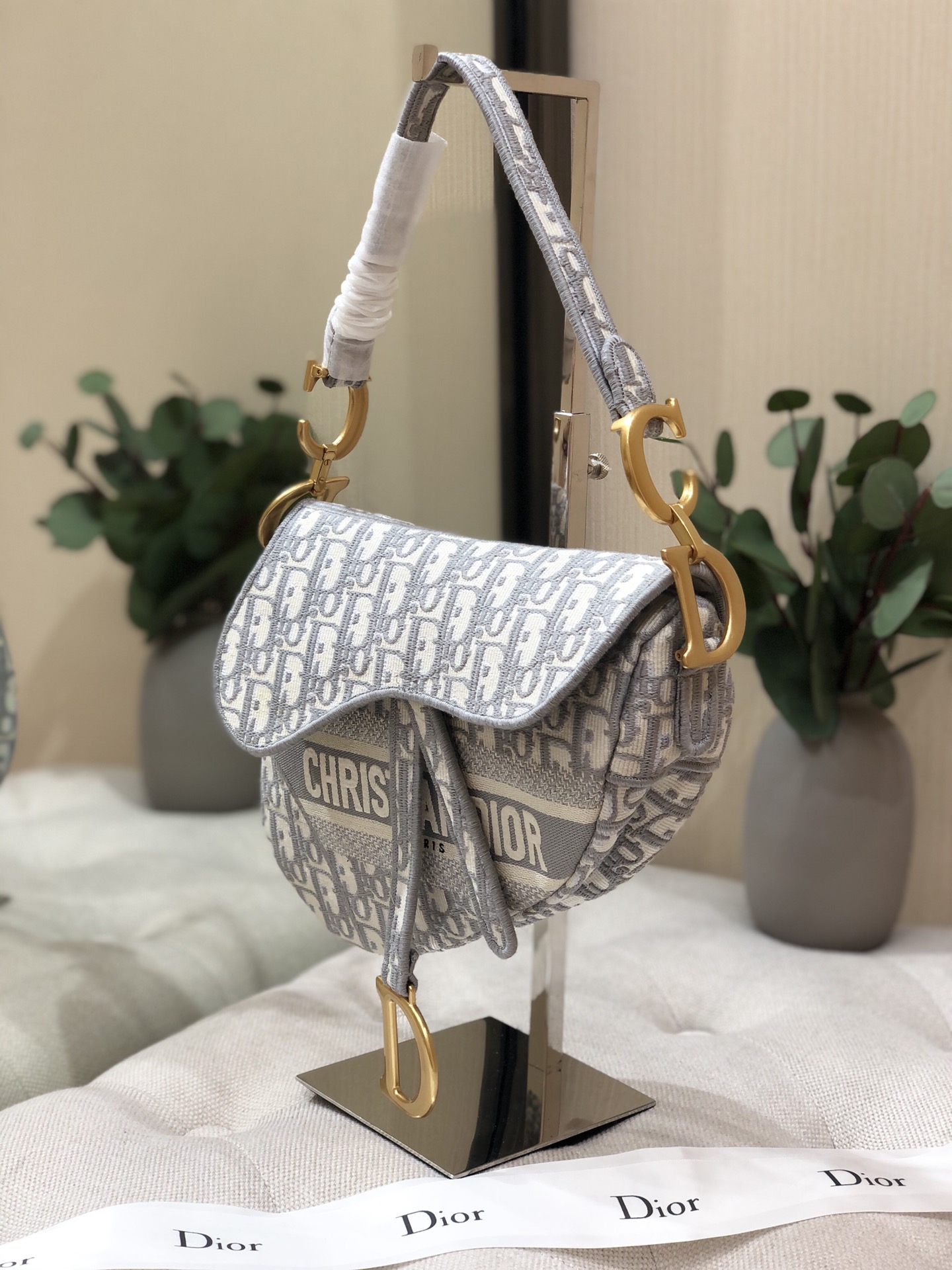 Dior original canvas mini saddle bag M0447 grey