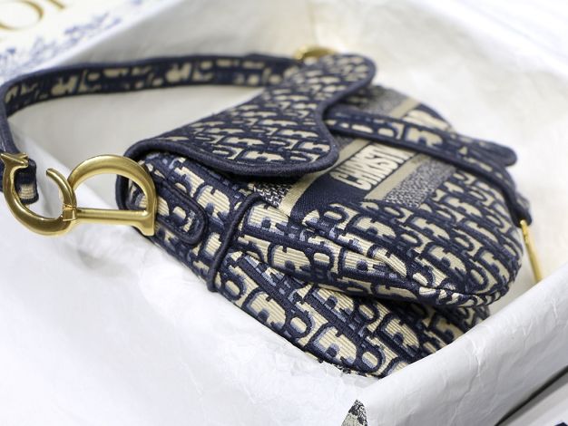 Dior original canvas saddle bag M0446 navy blue