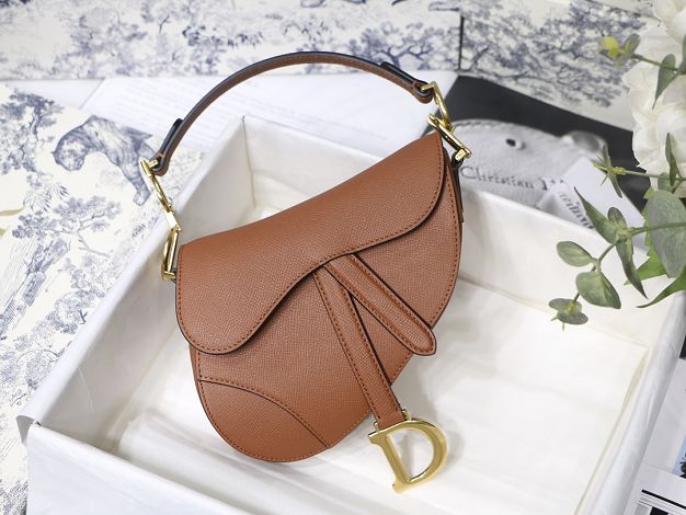 Dior original grained calfskin mini saddle bag M0447 caramel