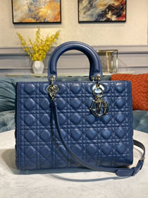 Dior original lambskin large lady dior bag M0566 blue