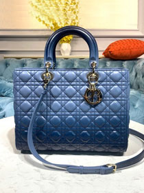 Dior original lambskin large lady dior bag M0566 blue