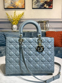 Dior original lambskin large lady dior bag M0566 light blue