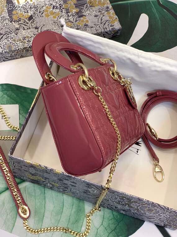 Dior original patent calfskin mini lady bag M0505 hot pink