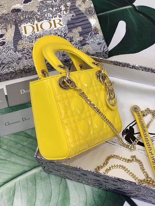 Dior original patent calfskin mini lady bag M0505 yellow