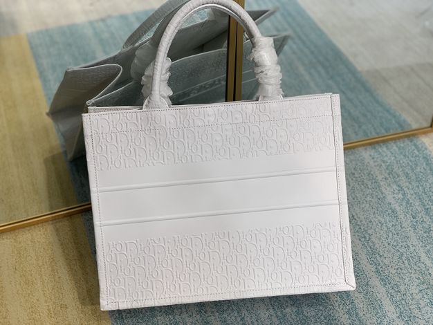Dior original calfskin medium book tote oblique bag M1296 white