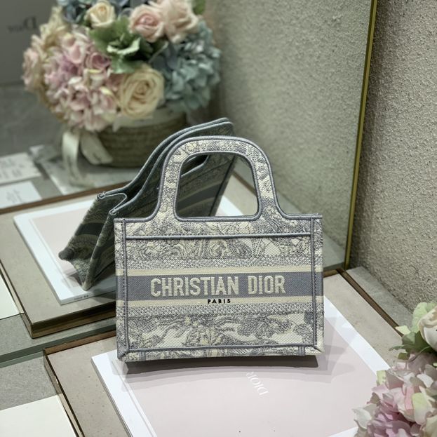 Dior original canvas mini book tote bag S5475-2 light grey