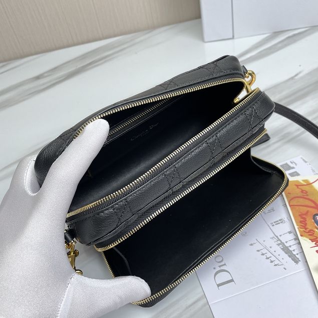 Dior original calfskin caro double pouch S5037 black
