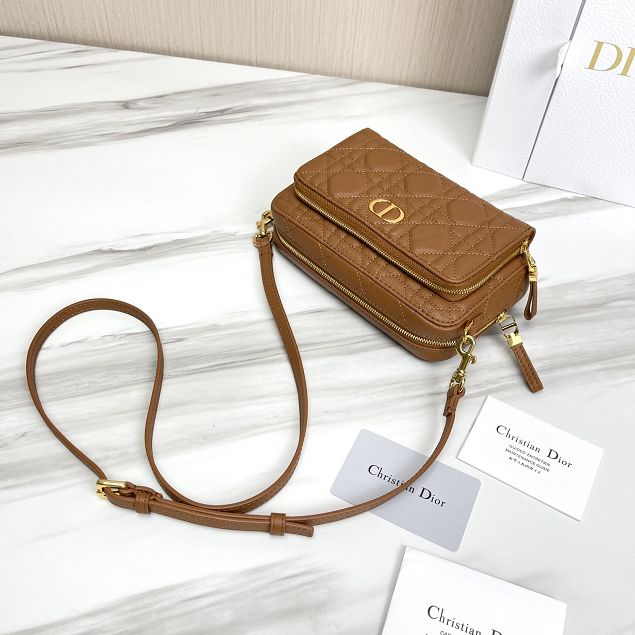 Dior original calfskin caro double pouch S5037 caramel