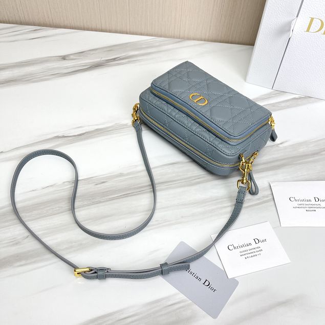 Dior original calfskin caro double pouch S5037 light blue