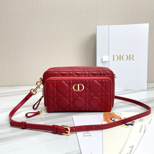Dior original calfskin caro double pouch S5037 red