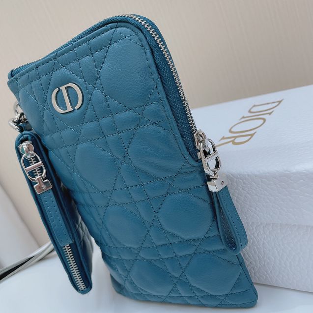 Dior original calfskin multifunctional pouch S5036 steel blue