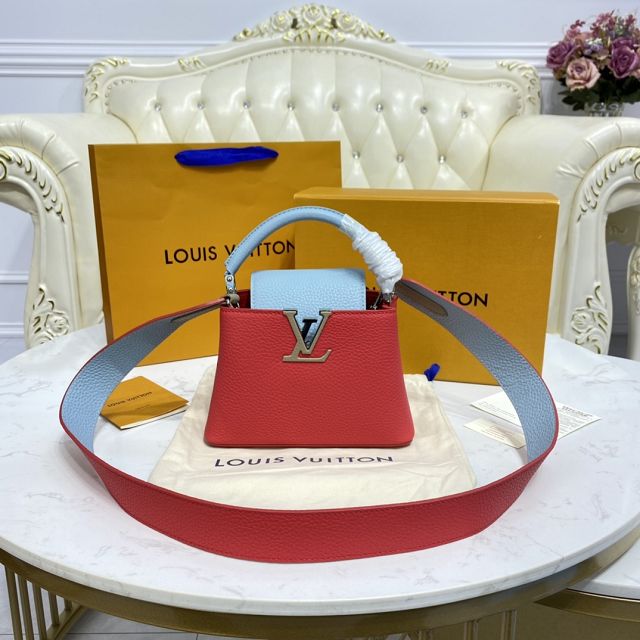 Louis vuitton original calfskin capucines mini handbag M57520 blue&red