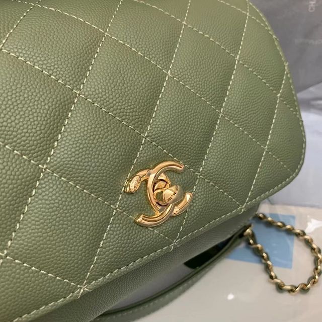 CC original grained calfskin small top handle flap bag A93749 green