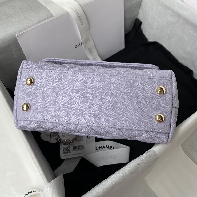 CC original grained calfskin small coco handle bag A92990 light purple