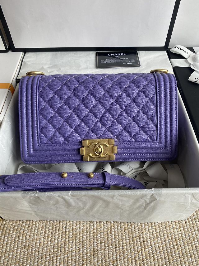 CC original fine grained calfskin medium boy handbag A67086 purple