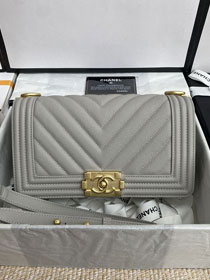 CC original fine grained calfskin medium boy handbag A67086-2 light grey