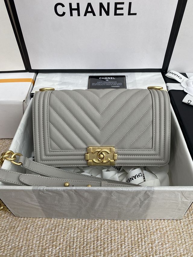 CC original fine grained calfskin medium boy handbag A67086-2 light grey