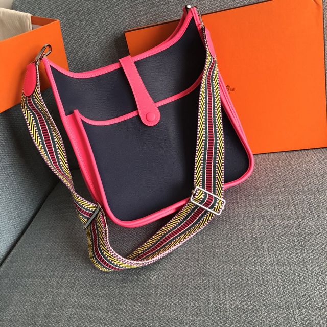 Hermes original epsom leather evelyne pm shoulder bag E28 black&pink
