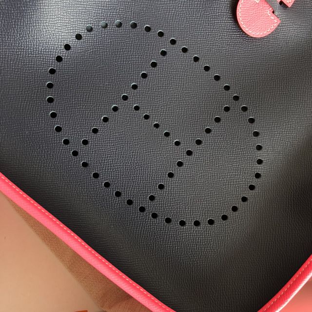 Hermes original epsom leather evelyne pm shoulder bag E28 black&pink