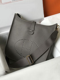 Hermes original togo leather evelyne pm shoulder bag E28 etain grey