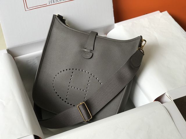 Hermes original togo leather evelyne pm shoulder bag E28 etain grey