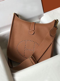 Hermes original togo leather evelyne pm shoulder bag E28 gold brown