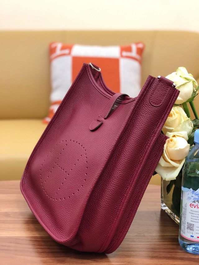 Hermes original togo leather evelyne pm shoulder bag E29 wine