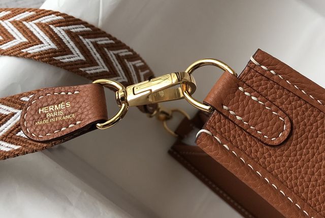 Hermes original togo leather mini evelyne tpm 17 shoulder bag E17 gold brown
