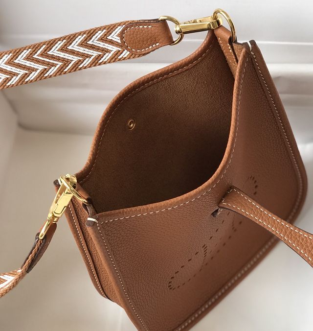 Hermes original togo leather mini evelyne tpm 17 shoulder bag E17 gold brown