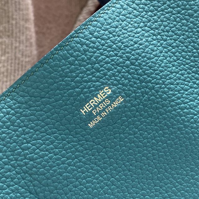 Hermes original calfskin reversible shoping bag K0298 green&black