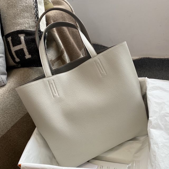 Hermes original calfskin reversible shoping bag K0298 white&grey