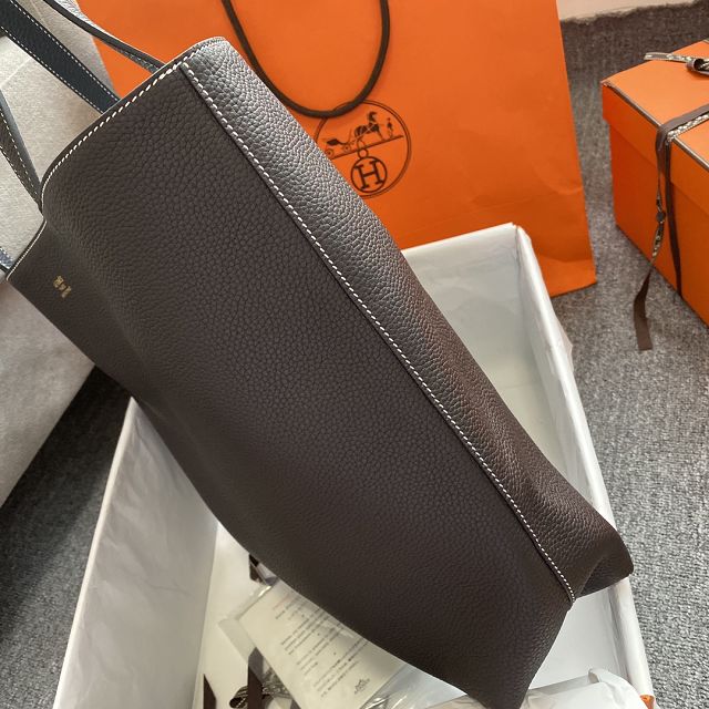 Hermes original calfskin reversible shoping bag K0298 dark grey