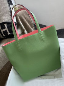 Hermes original calfskin reversible shoping bag K0298 green&pink