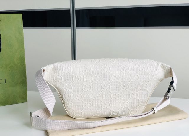 GG original embossed calfskin belt bag 645093 white