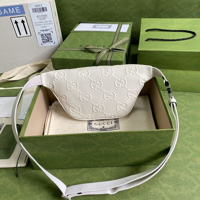 GG original embossed calfskin belt bag 658582 white